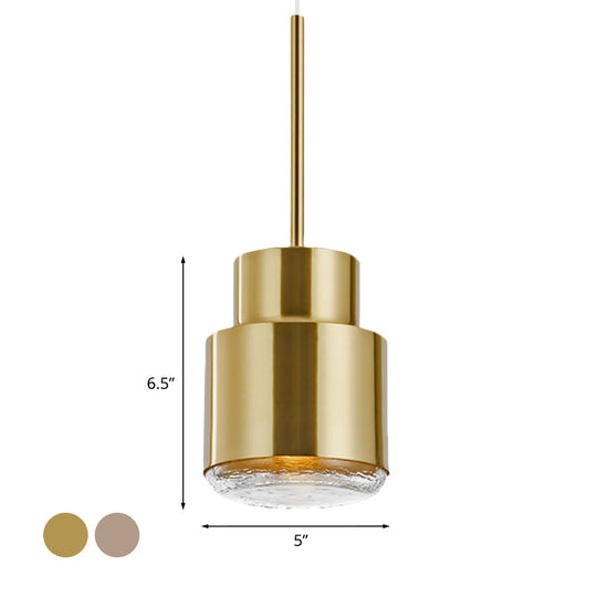 Post Modern Iron 1-Light Cylinder Pendant Ceiling Light In Gold/Bronze For Living Room