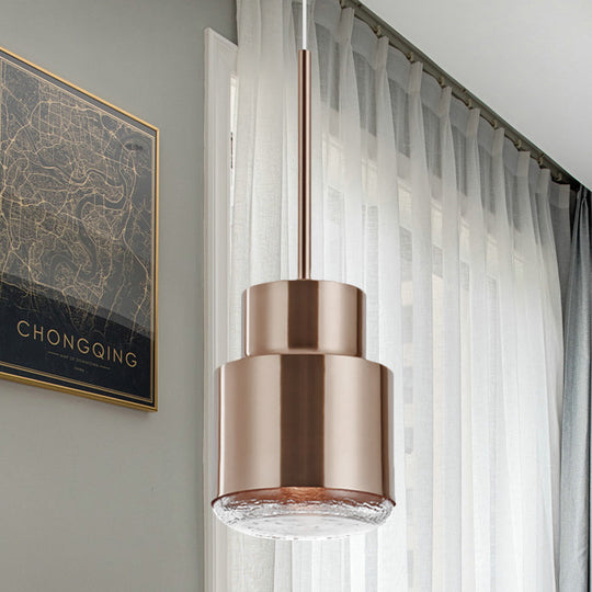 Post Modern Iron 1-Light Cylinder Pendant Ceiling Light In Gold/Bronze For Living Room