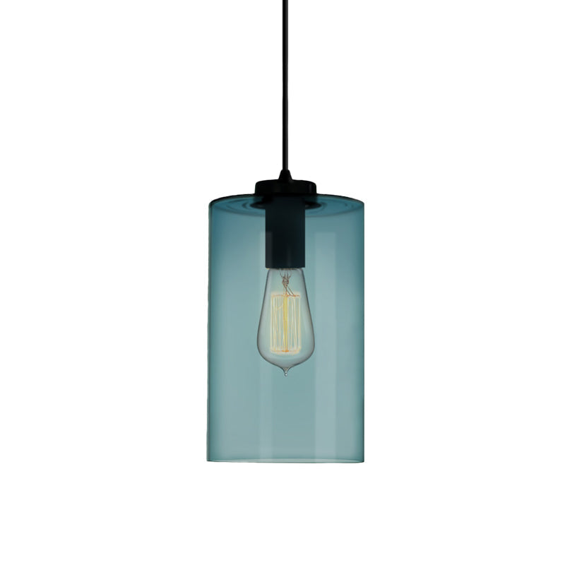 Modern 1 Light Blue Glass Pendant Lamp Black Ceiling