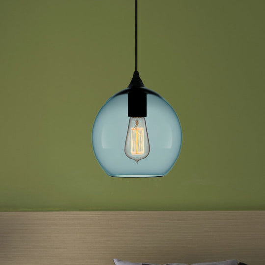 Modern 1 Light Blue Glass Pendant Lamp Black Ceiling