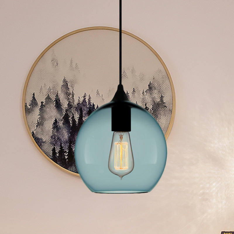 Modern 1 Light Blue Glass Pendant Lamp Black Ceiling