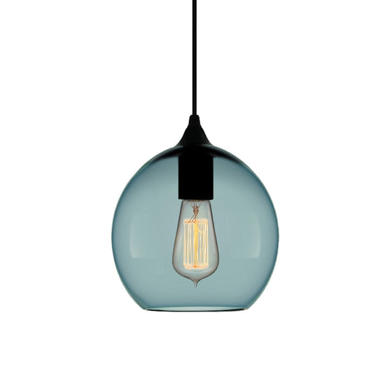 Modern 1 Light Blue Glass Pendant Lamp Black Ceiling