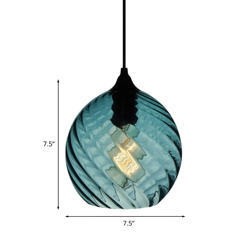 Modern Blue Glass Pendant Light With Unique Lattice Design And Black Ceiling Mount