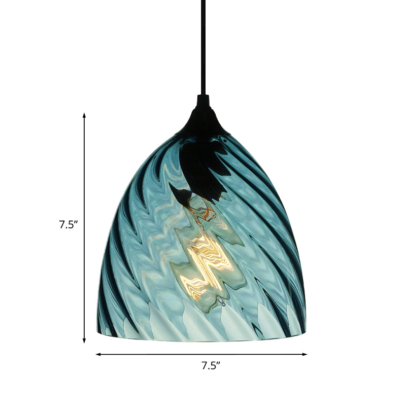 Modernist Blue Glass Pendant Light With Lattice Design And Ceiling Hung Suspension