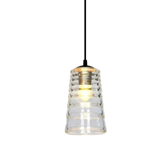 Clear Ruffle Glass Pendant Lighting - Modernist Cone/Dome/Flared Design 1 Light Black Ceiling Lamp