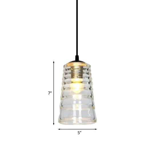Clear Ruffle Glass Pendant Lighting - Modernist Cone/Dome/Flared Design 1 Light Black Ceiling Lamp