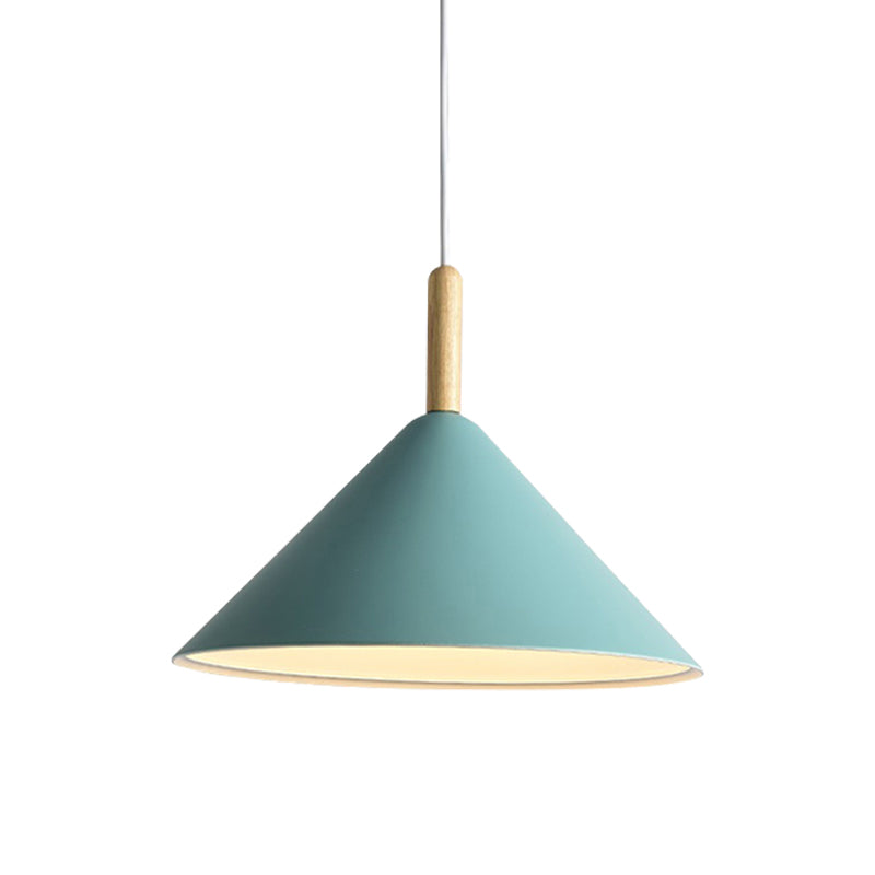 Modern Metal Cone Pendant Light With Yellow/Blue Finish 12.5/16.5 Dia