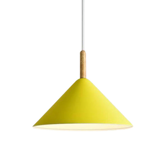 Modern Metal Cone Pendant Light With Yellow/Blue Finish 12.5/16.5 Dia