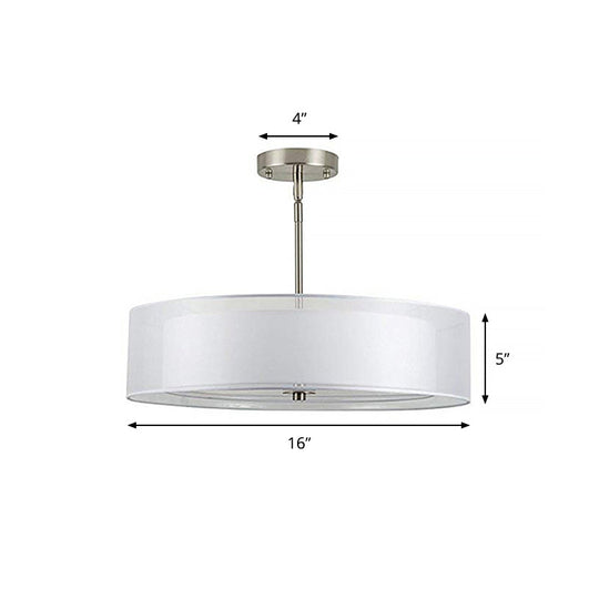 Contemporary White Fabric Led Cylinder Pendant Lamp - 16’/19.5’/23.5’ Dia