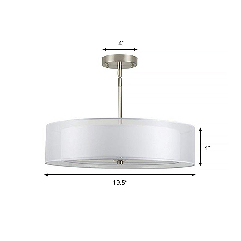 Contemporary White Fabric Led Cylinder Pendant Lamp - 16’/19.5’/23.5’ Dia