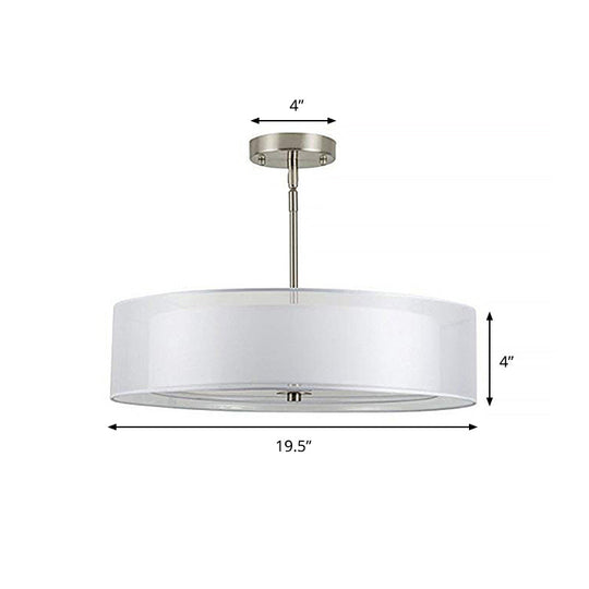 Contemporary White Fabric Led Cylinder Pendant Lamp - 16’/19.5’/23.5’ Dia