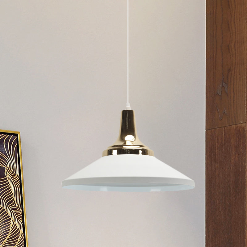 Modern Shallow Cone Pendant Light - Aluminum Hanging Lamp For Hotel Kitchen White
