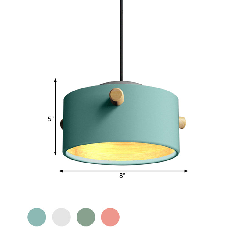 Modern Metal Shade Cylinder Pendant Light Fixture - Green/Pink/White Hanging Lighting