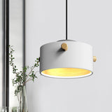 Modern 1 Light Metal Shade Hanging Pendant Green/Pink/White Cylinder Fixture White / A