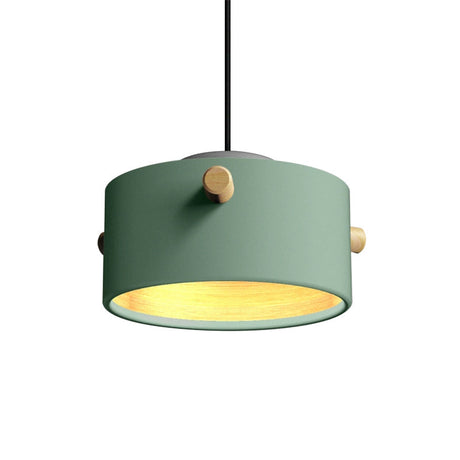 Modern 1 Light Metal Shade Hanging Pendant Green/Pink/White Cylinder Fixture