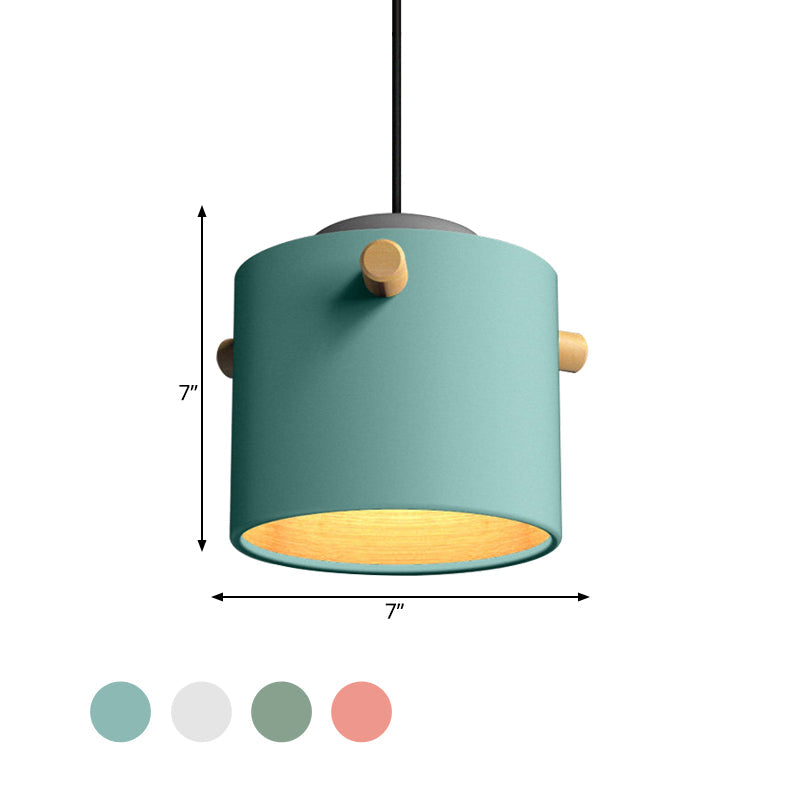 Modern 1 Light Metal Shade Hanging Pendant Green/Pink/White Cylinder Fixture