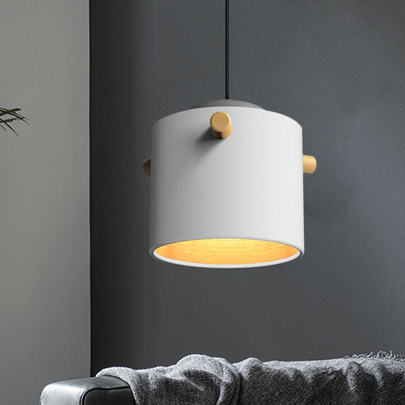 Modern 1 Light Metal Shade Hanging Pendant Green/Pink/White Cylinder Fixture White / B