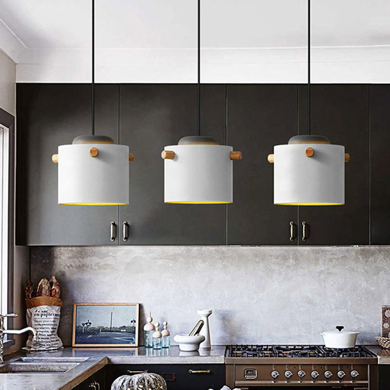 Modern Metal Shade Cylinder Pendant Light Fixture - Green/Pink/White Hanging Lighting