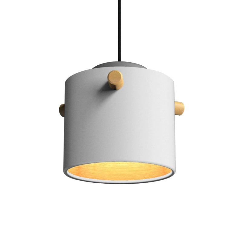 Modern 1 Light Metal Shade Hanging Pendant Green/Pink/White Cylinder Fixture