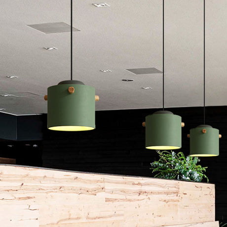 Modern 1 Light Metal Shade Hanging Pendant Green/Pink/White Cylinder Fixture