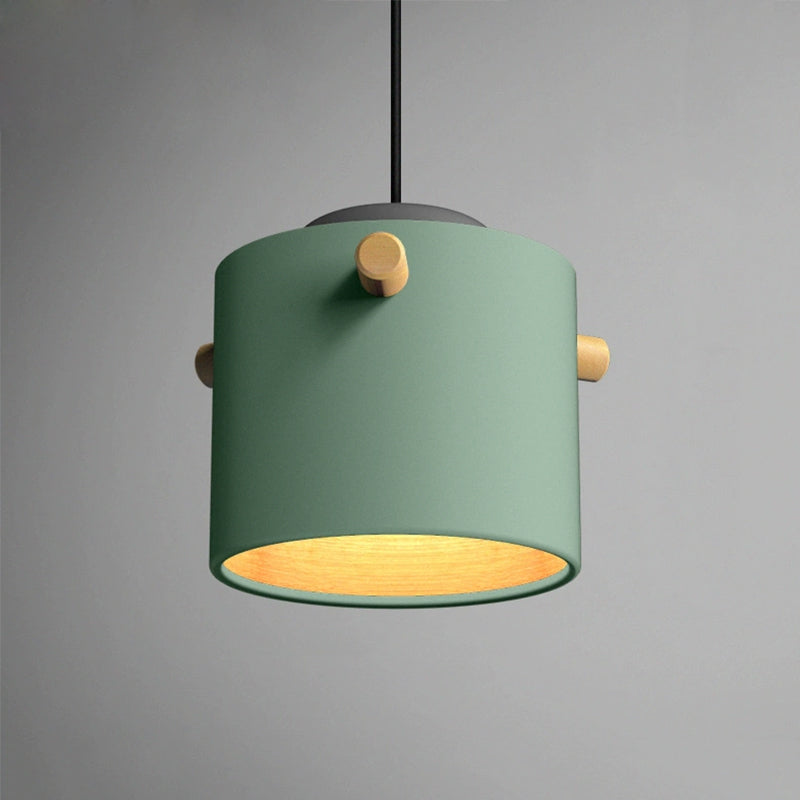 Modern Metal Shade Cylinder Pendant Light Fixture - Green/Pink/White Hanging Lighting