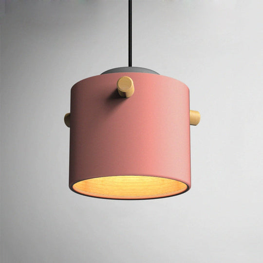 Modern Metal Shade Cylinder Pendant Light Fixture - Green/Pink/White Hanging Lighting