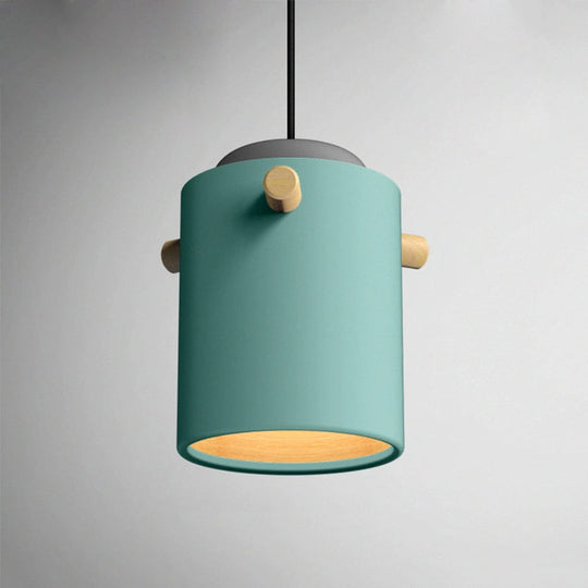 Modern Metal Shade Cylinder Pendant Light Fixture - Green/Pink/White Hanging Lighting