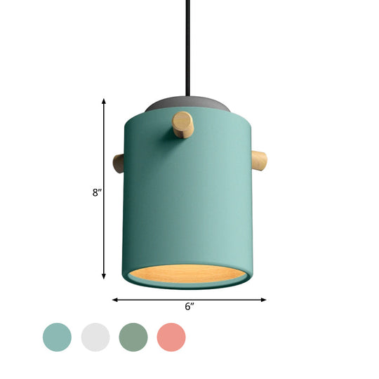 Modern Metal Shade Cylinder Pendant Light Fixture - Green/Pink/White Hanging Lighting
