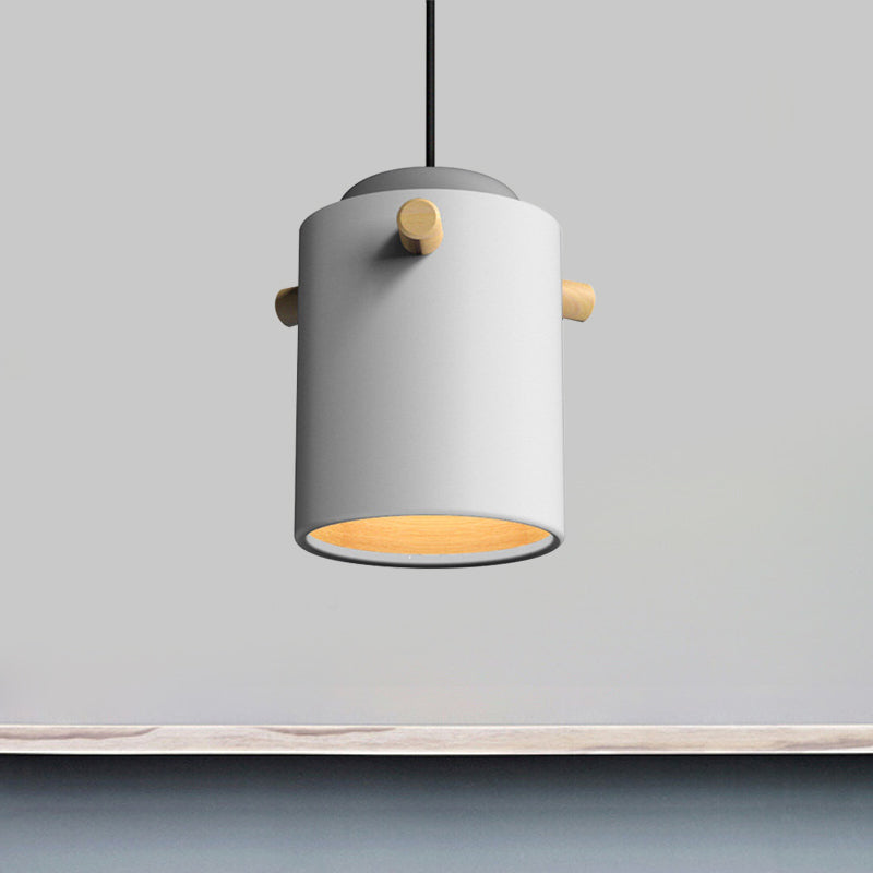 Modern 1 Light Metal Shade Hanging Pendant Green/Pink/White Cylinder Fixture White / C