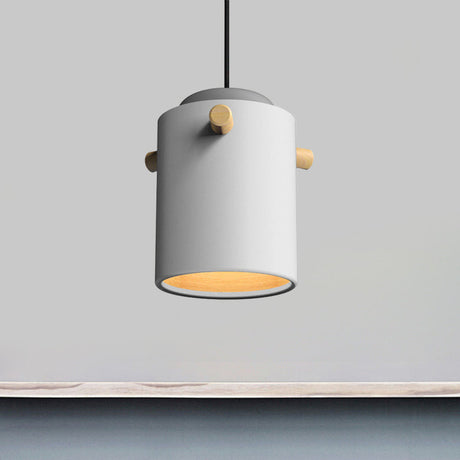 Modern 1 Light Metal Shade Hanging Pendant Green/Pink/White Cylinder Fixture White / C