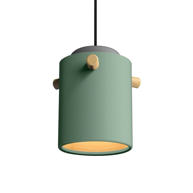 Modern 1 Light Metal Shade Hanging Pendant Green/Pink/White Cylinder Fixture