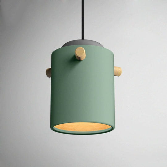 Modern Metal Shade Cylinder Pendant Light Fixture - Green/Pink/White Hanging Lighting