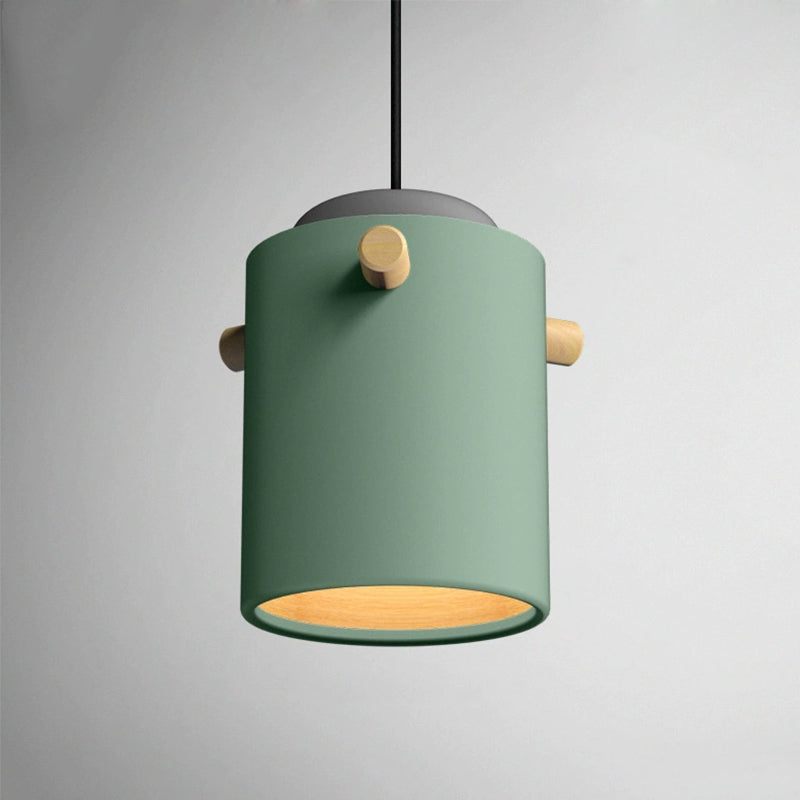 Modern 1 Light Metal Shade Hanging Pendant Green/Pink/White Cylinder Fixture