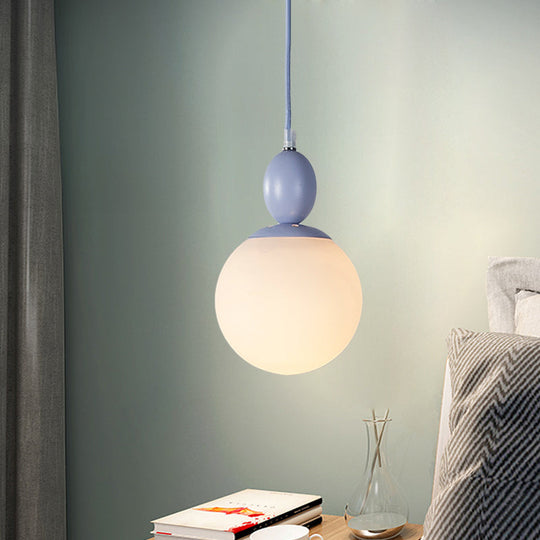 Pendulum White Glass Pendant Light: Post-Modern 1-Light Grey/Blue/Green Hanging Lamp