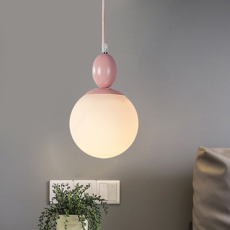 Pendulum White Glass Pendant Light: Post-Modern 1-Light Grey/Blue/Green Hanging Lamp
