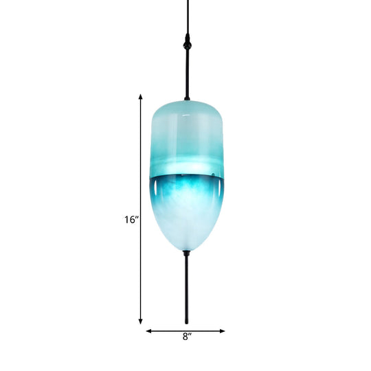 Modern Blue Teardrop Pendant Lamp With Glass Shade In White/Warm Light