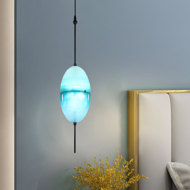 Modern Blue Teardrop Pendant Lamp With Glass Shade In White/Warm Light