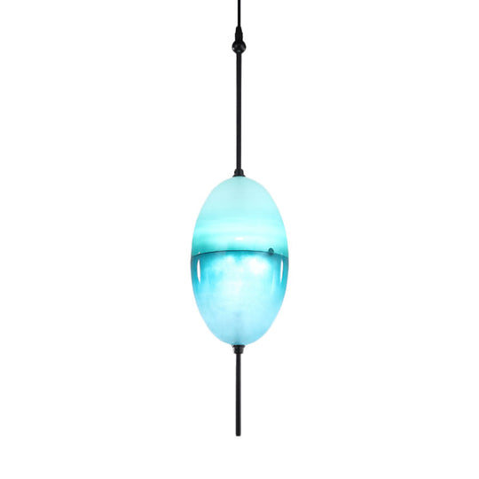 Modern Blue Teardrop Pendant Lamp With Glass Shade In White/Warm Light
