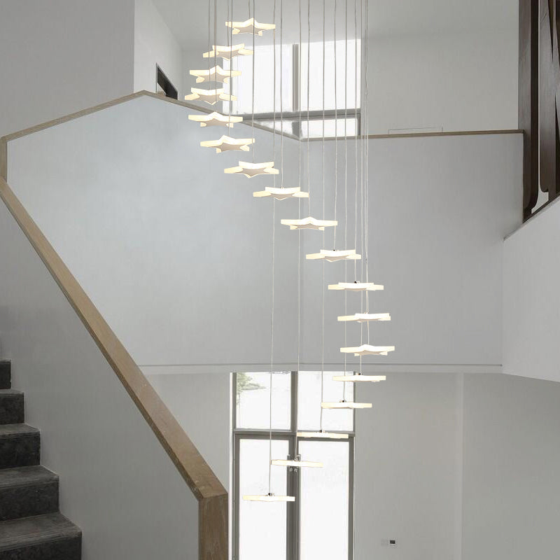 Spiral Hanging Star Lights - Led Cluster Pendant In Warm/White Light