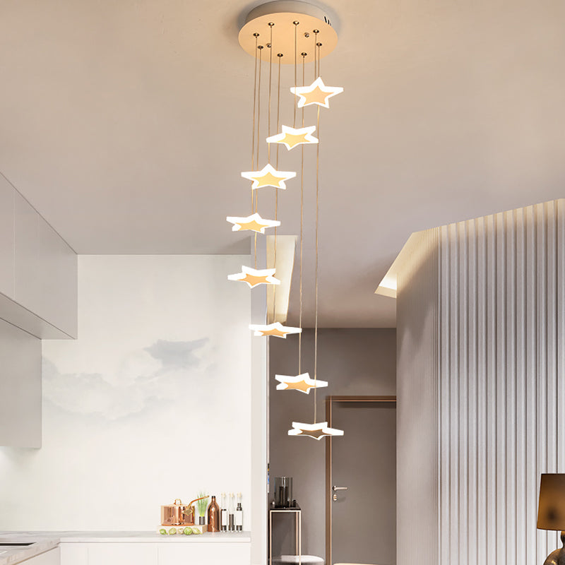 Contemporary Led Acrylic Spiral Hanging Star Lights - 8/12/18 Heads Warm/White Light