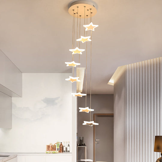 Contemporary Led Acrylic Spiral Hanging Star Lights - 8/12/18 Heads Warm/White Light