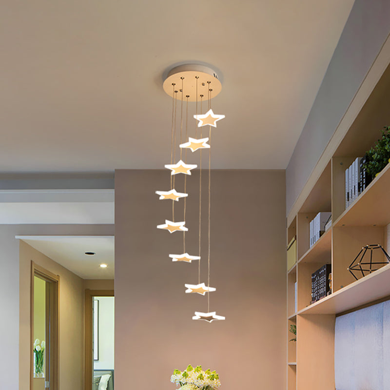 Spiral Hanging Star Lights - Led Cluster Pendant In Warm/White Light