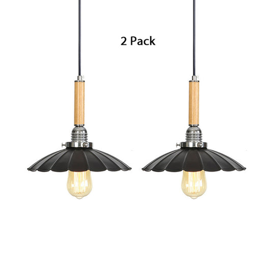 Adjustable Scalloped Pendant Light For Dining Table - 1-Light Indoor Fixture Black / 2