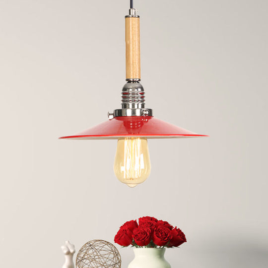Vintage Red Saucer Suspension Pendant Light For Foyer - Metal Finish 1-Light / 1