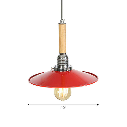 Vintage Red Saucer Suspension Pendant Light For Foyer - Metal Finish 1-Light