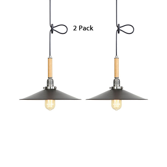 Adjustable Metallic Saucer Pendant Light For Kitchen - Industrial Ceiling Hanging With 1 Bulb Black