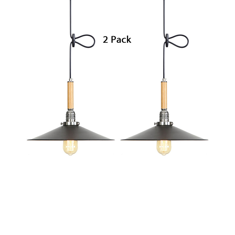 Adjustable Metallic Saucer Pendant Light - Industrial Ceiling Hanging For Kitchen Black / 2