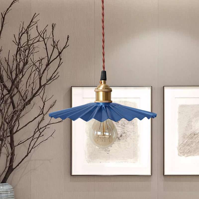 Modern Black/Red Metallic Scalloped Hanging Ceiling Light - Stylish Head Pendant For Bedside