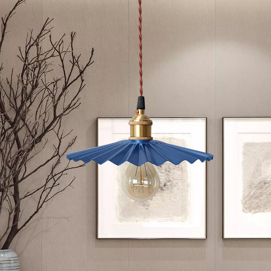 Modern Black/Red Metallic Scalloped Hanging Ceiling Light - Stylish Head Pendant For Bedside