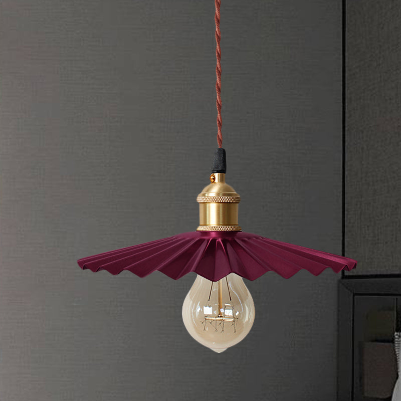 Modern Scalloped Hanging Ceiling Light | Stylish Black/Red Metallic Pendant For Bedside Red